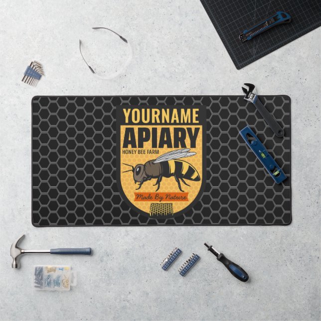 Personalized NAME Honey Bee Apiary Beehives Farm  Desk Mat (Workstation)