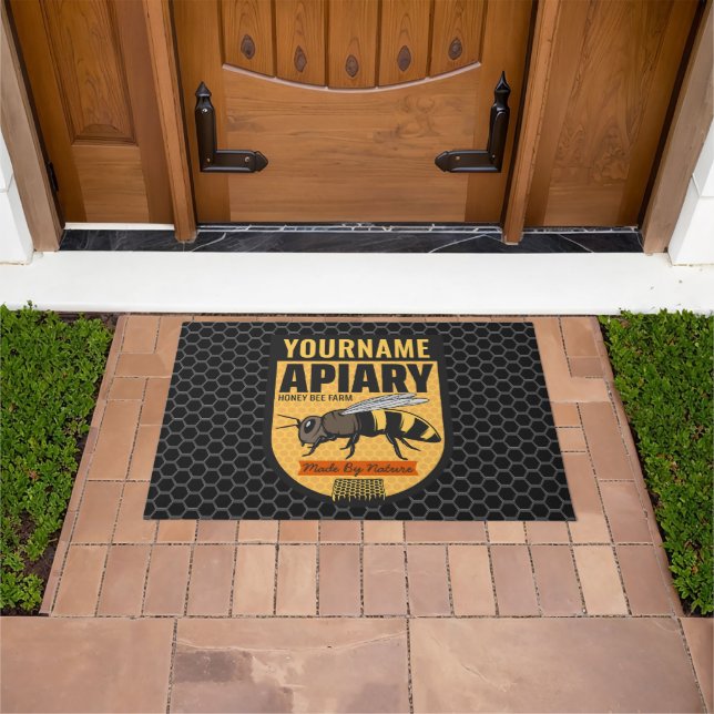Personalized NAME Honey Bee Apiary Beehives Farm  Doormat (Outdoor)
