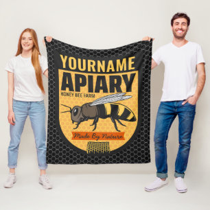 Personalized NAME Honey Bee Apiary Beehives Farm Fleece Blanket