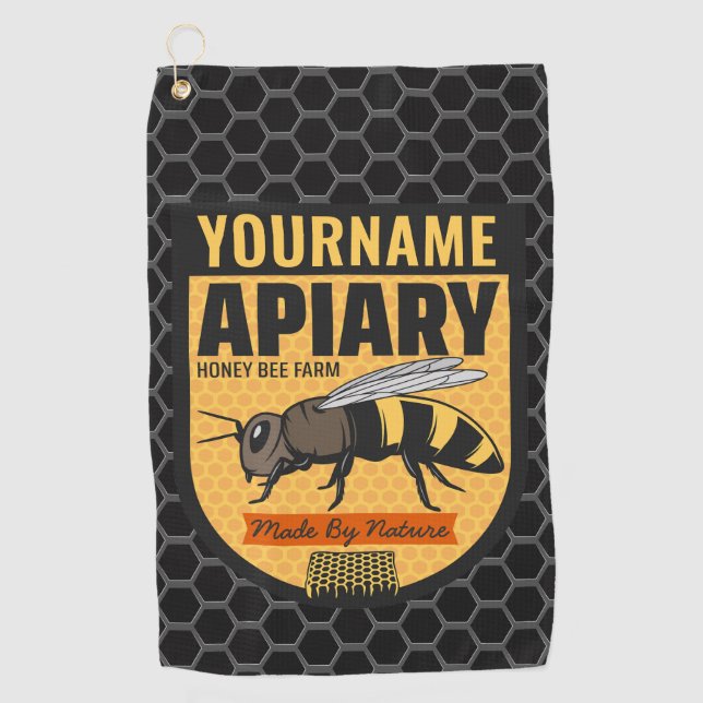 Personalized NAME Honey Bee Apiary Beehives Farm  Golf Towel (Front)