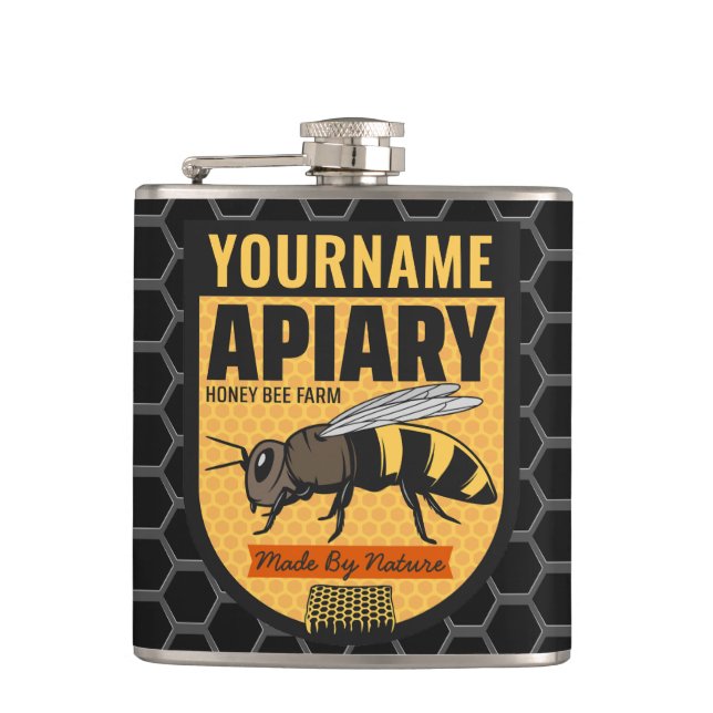 Personalized NAME Honey Bee Apiary Beehives Farm  Hip Flask (Front)