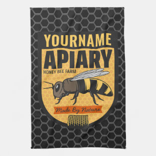 Personalized NAME Honey Bee Apiary Beehives Farm  Kitchen Towel