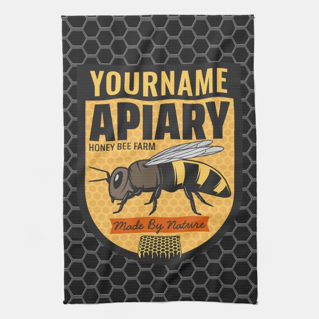 Personalized NAME Honey Bee Apiary Beehives Farm  Kitchen Towel (Vertical)