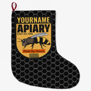 Personalized NAME Honey Bee Apiary Beehives Farm  Large Christmas Stocking