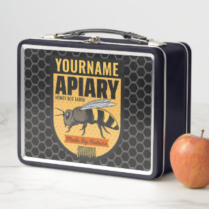 Personalized NAME Honey Bee Apiary Beehives Farm Metal Lunch Box