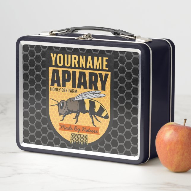 Personalized NAME Honey Bee Apiary Beehives Farm  Metal Lunch Box (In Situ)