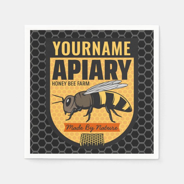 Personalized NAME Honey Bee Apiary Beehives Farm  Napkin (Front)