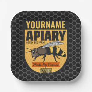 Personalized NAME Honey Bee Apiary Beehives Farm  Paper Plate