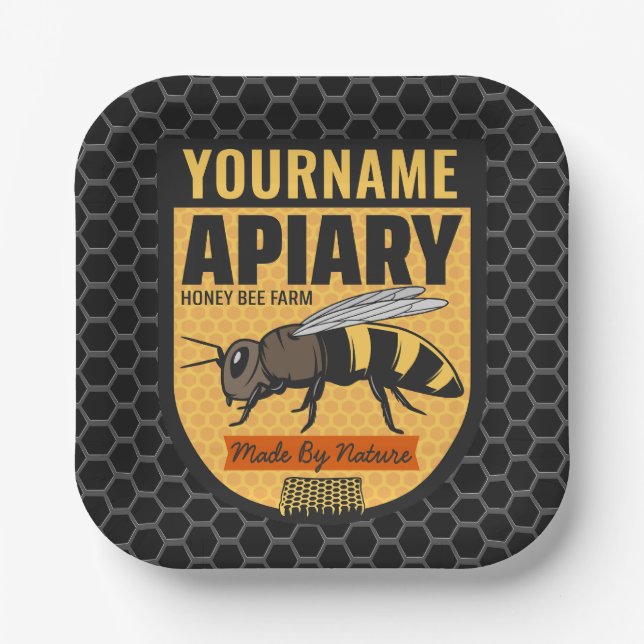 Personalized NAME Honey Bee Apiary Beehives Farm  Paper Plate (Front)