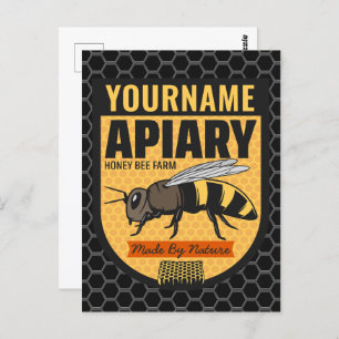 Personalized NAME Honey Bee Apiary Beehives Farm  Postcard