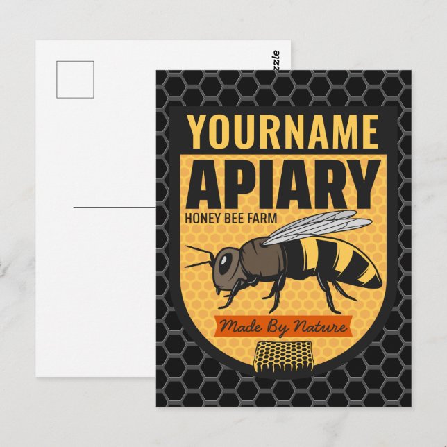 Personalized NAME Honey Bee Apiary Beehives Farm  Postcard (Front/Back)