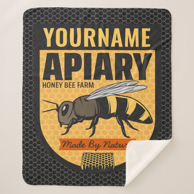 Personalized NAME Honey Bee Apiary Beehives Farm  Sherpa Blanket (Front)