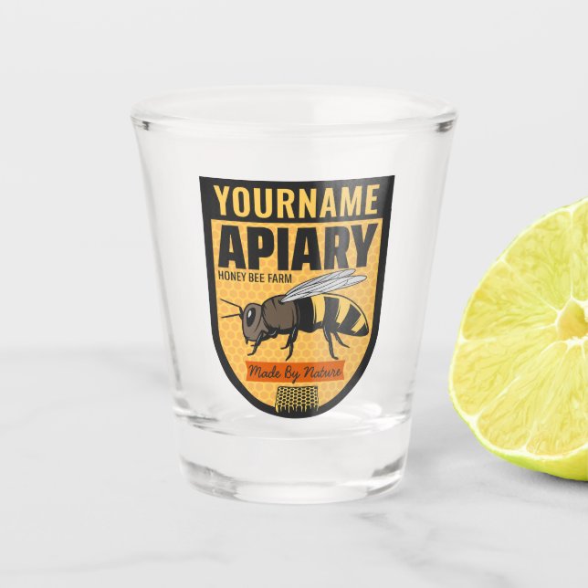Personalized NAME Honey Bee Apiary Beehives Farm  Shot Glass (Front)