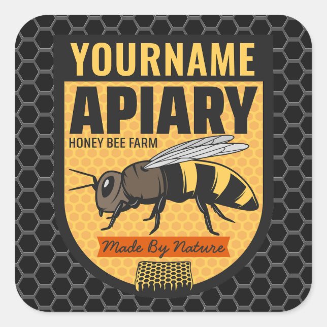 Personalized NAME Honey Bee Apiary Beehives Farm  Square Sticker (Front)