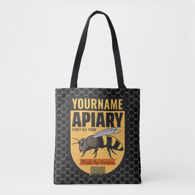 Personalized NAME Honey Bee Apiary Beehives Farm  Tote Bag (Front)