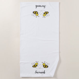 Personalized Name Honey Bees with Heart Bumblebees Beach Towel