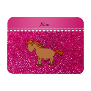 Personalized name horse neon hot pink glitter magnet