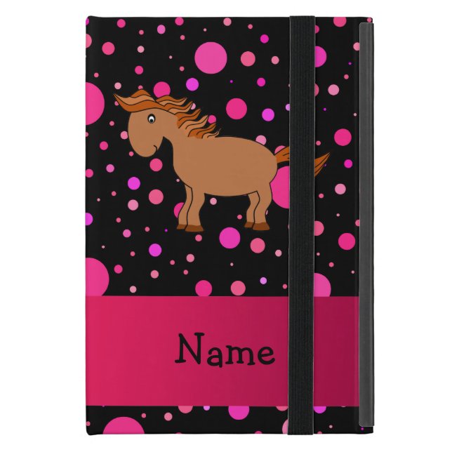 Personalized name horse pink polka dots iPad mini cover (Front Closed)