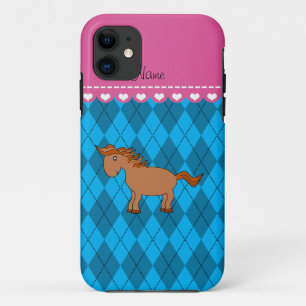 Personalized name horse sky blue argyle iPhone 11 case