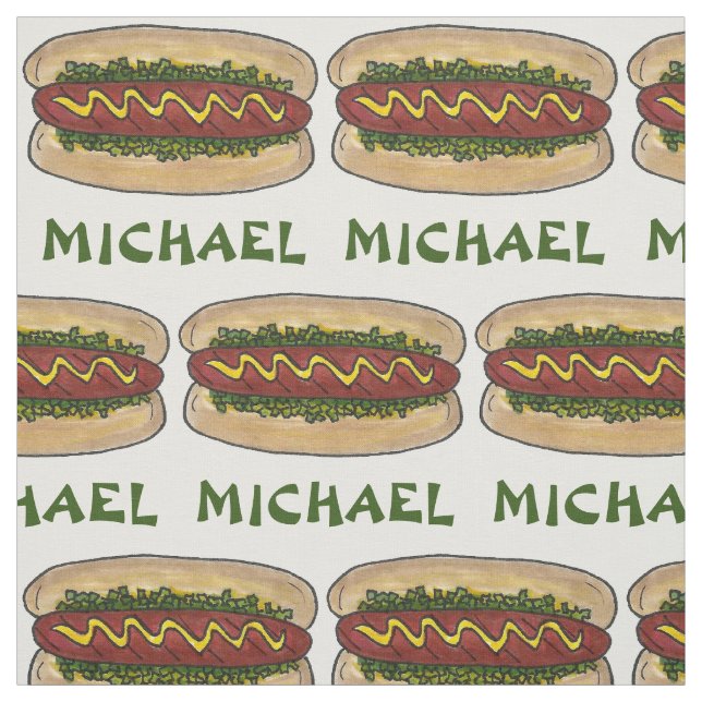 Personalized Name Hot Dog Mustard Relish Picnic Fabric (Swatch)