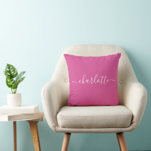 Personalized Name Hot Pink Elegant Script Vibrant Throw Pillow