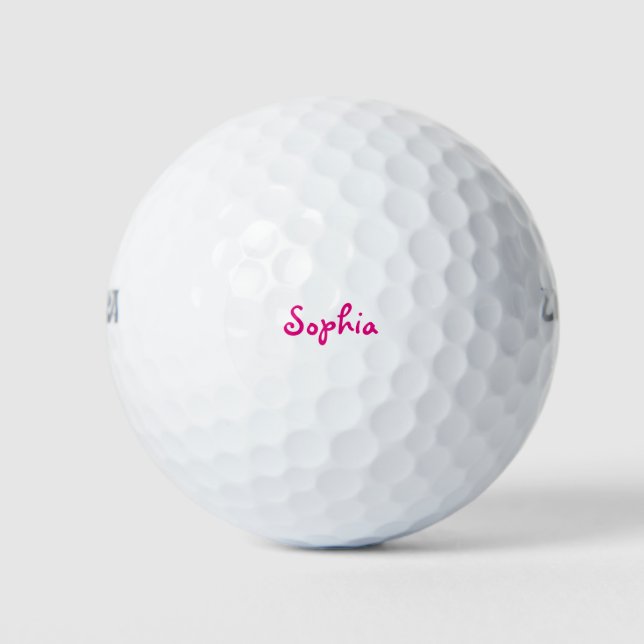 Personalized name hot pink girly text golf balls (Front)