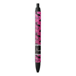 Personalized name hot pink glitter fancy shoes bow black ink pen