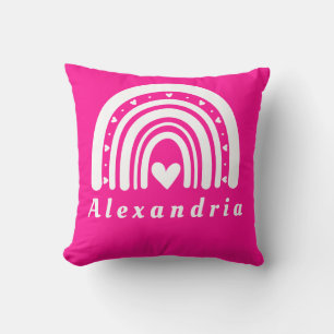 Personalized Name Hot Pink Rainbow Throw Pillow