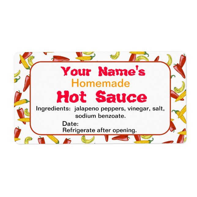 Personalized Name Hot Sauce Labels Chili Peppers (Front)