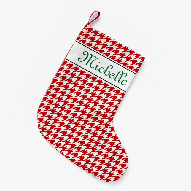 Personalized name houndstooth Christmas stocking (Front (Hanging))
