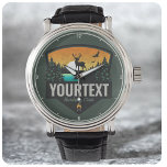 Personalized NAME Hunter Wilderness Elk Hunting La Watch<br><div class="desc">Personalized Hunter Deer Elk Hunting Club design -Elk with Antlers,  Green Pine Trees,  Gorgeous River and Golden Sunset - Customize with your Name or Custom Text!</div>