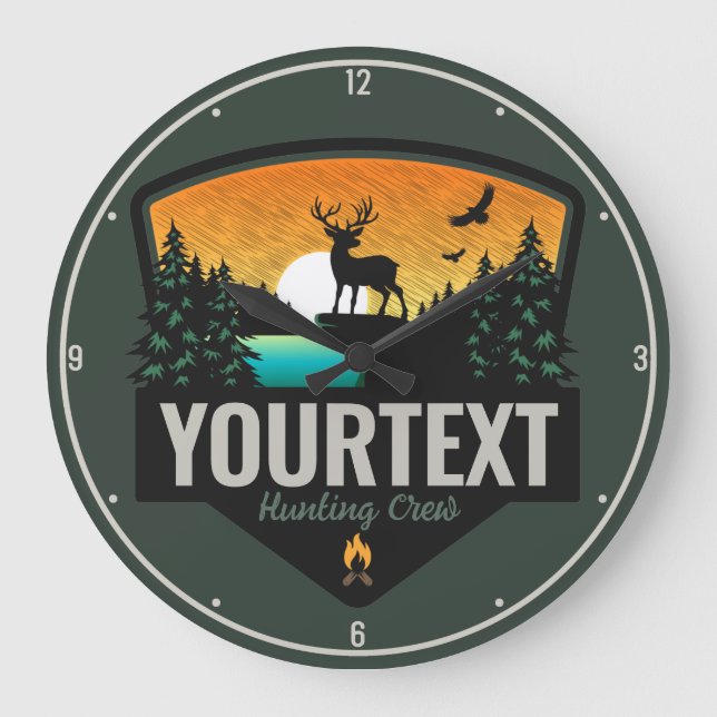 Personalized NAME Hunter Wilderness Elk Hunting Large Clock (Front)