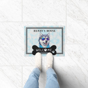 Personalized Name Husky Dog Welcome House Entrance Doormat