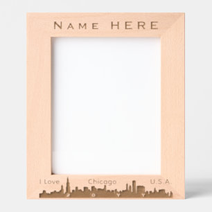 Personalized Name, I Love Chicago USA City Skyline Etched Frames