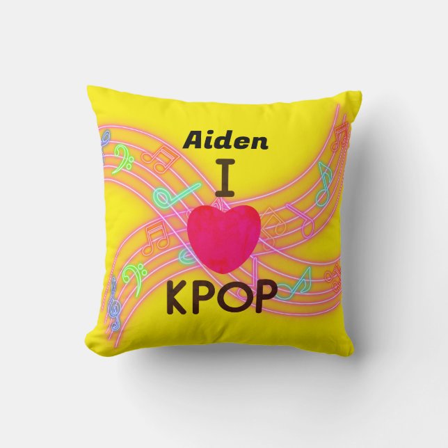Personalized name I Love K-pop  Throw Pillow (Front)