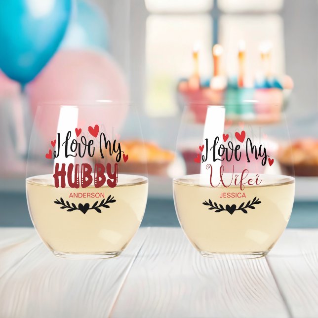 Personalized Name I Love My Hubby Wifei  Stemless Wine Glass (Insitu (Baby Shower))