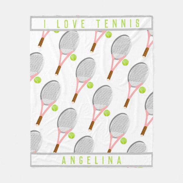 Personalized Name I love tennis racket and ball Fleece Blanket (Front)