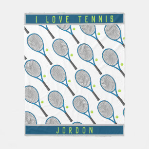 Personalized Name I love tennis racket and ball Fleece Blanket