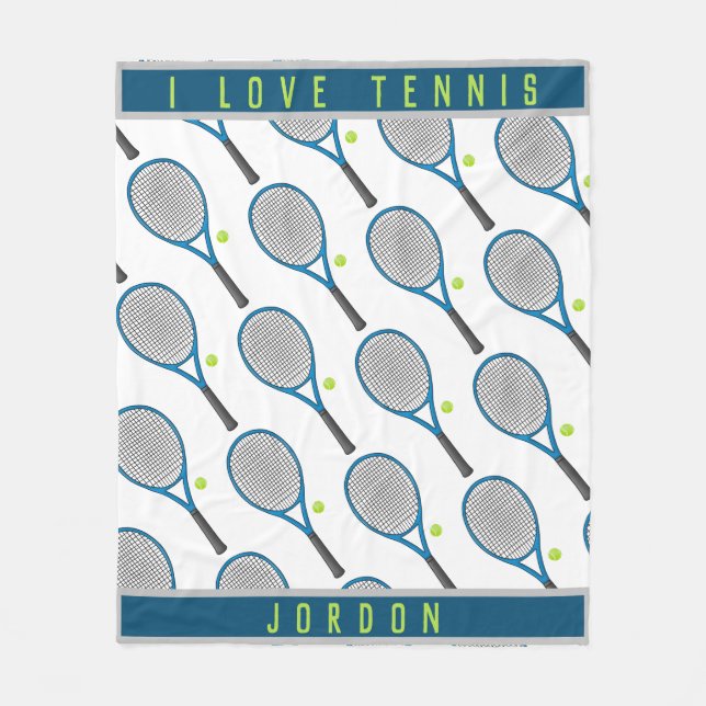 Personalized Name I love tennis racket and ball Fleece Blanket (Front)