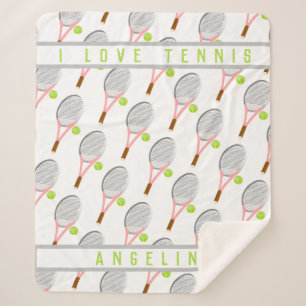 Personalized Name I love tennis racket and ball Sherpa Blanket
