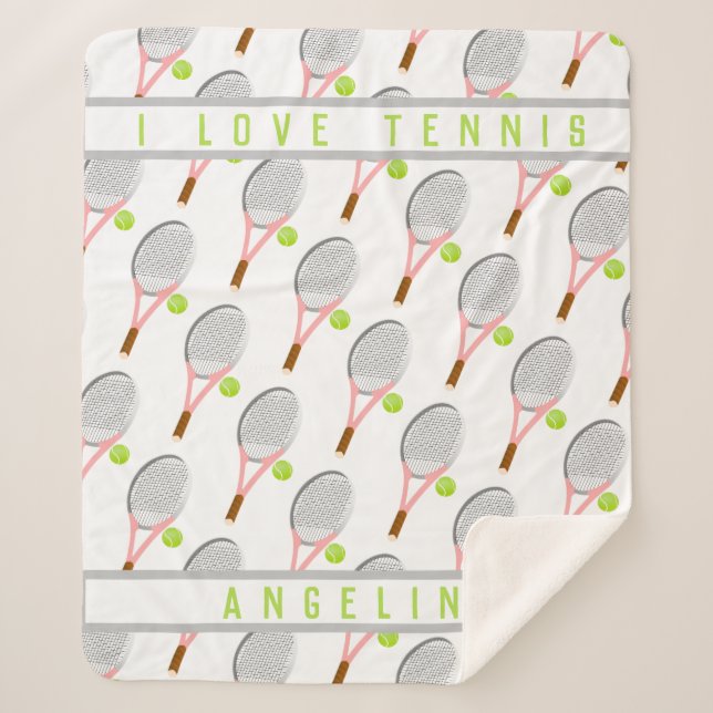 Personalized Name I love tennis racket and ball Sherpa Blanket (Front)