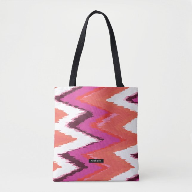 Personalized Name Ikat Chevron Pattern Bridesmaid Tote Bag (Front)