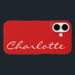 Personalized Name in Script Typography Modern Red iPhone 16 Case<br><div class="desc">Personalized Name in Script Typography Modern Red iPhone Case</div>