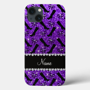 Personalized name indigo purple glitter boots bows iPhone 13 case
