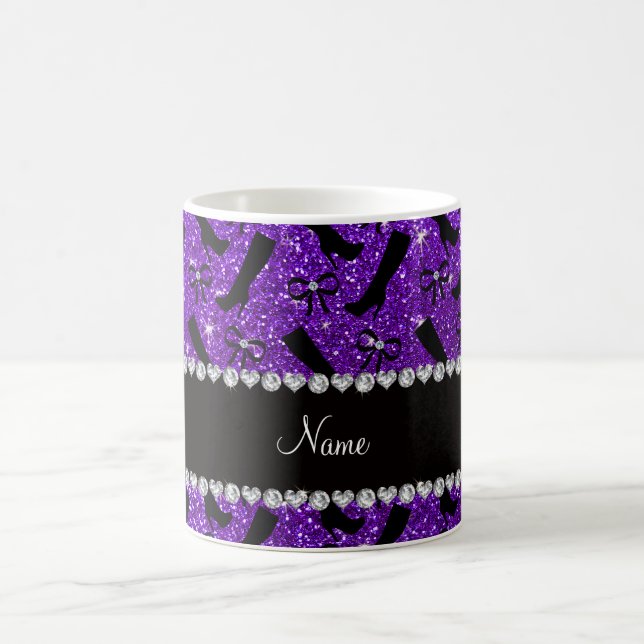 Personalized name indigo purple glitter boots bows coffee mug (Center)