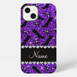 Personalized name indigo purple glitter boots bows iPhone 13 case