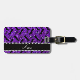 Personalized name indigo purple glitter boots bows luggage tag