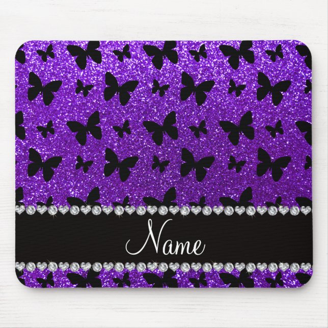 Personalized name indigo purple glitter butterfly mouse pad (Front)