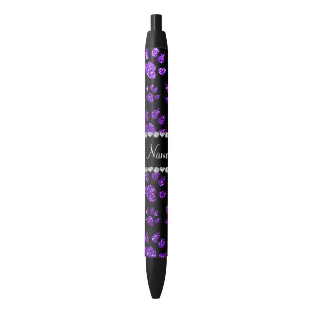 Personalized name indigo purple glitter cat paws black ink pen (Front Vertical)