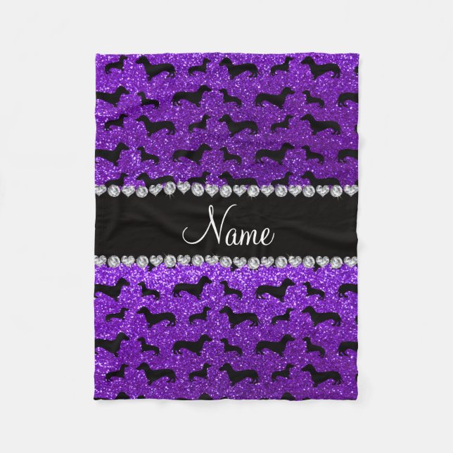 Personalized name indigo purple glitter dachshunds fleece blanket (Front)
